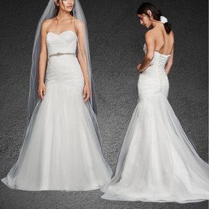 Strapless Ruched Mermaid Tulle Wedding Dress Custom Embroidery Beading WG3791